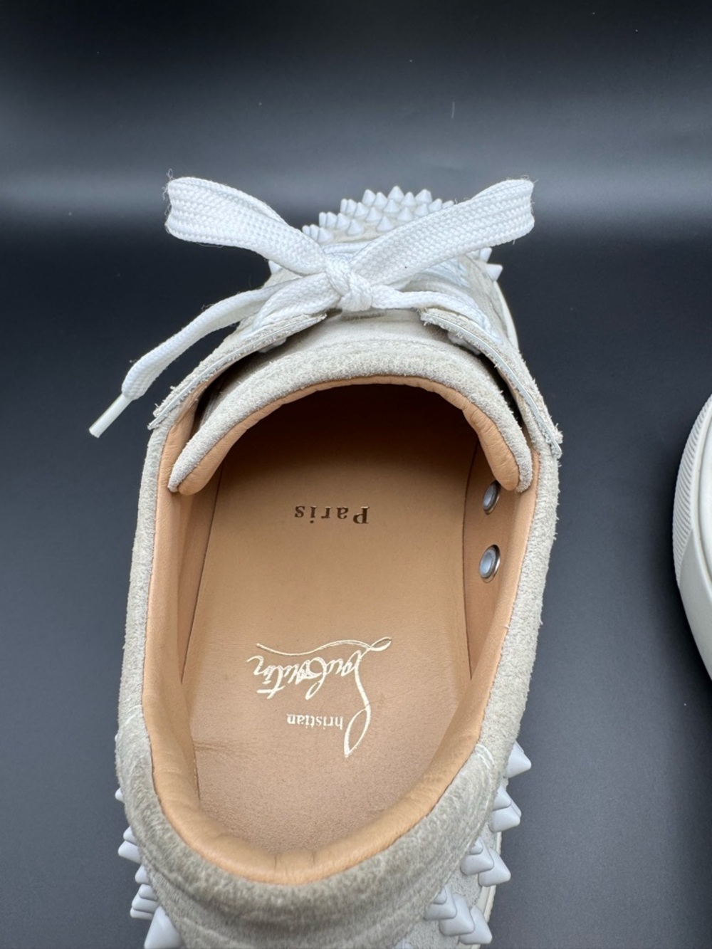 Christian Louboutin Vieira Spike Low Top Sneaker White Suede 37.5 - Picture 7 of 8
